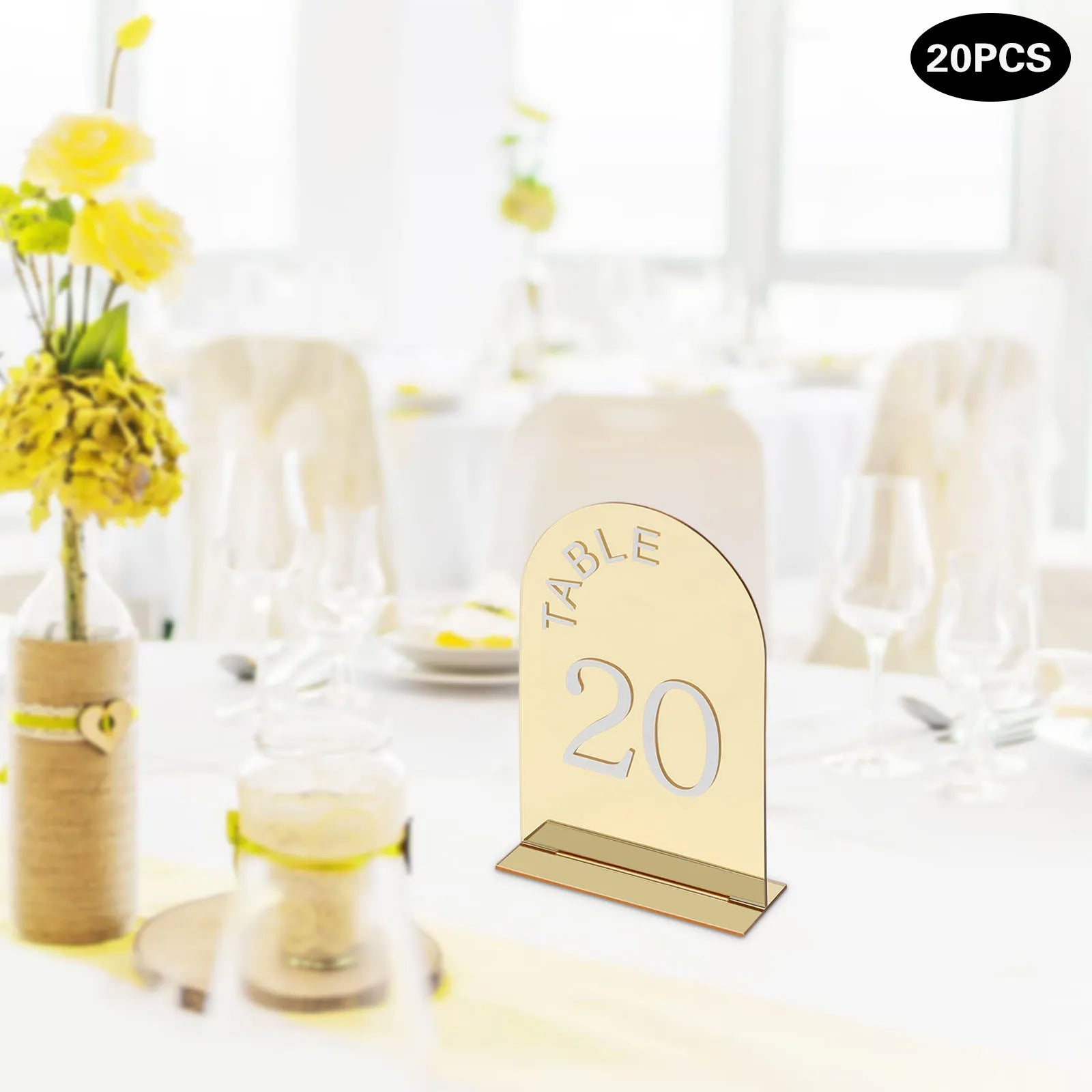 20Pcs Wedding Table Numbers Mirror Acrylic Desktop Post-it Clip with Stands for Wedding Reception, Event, Party