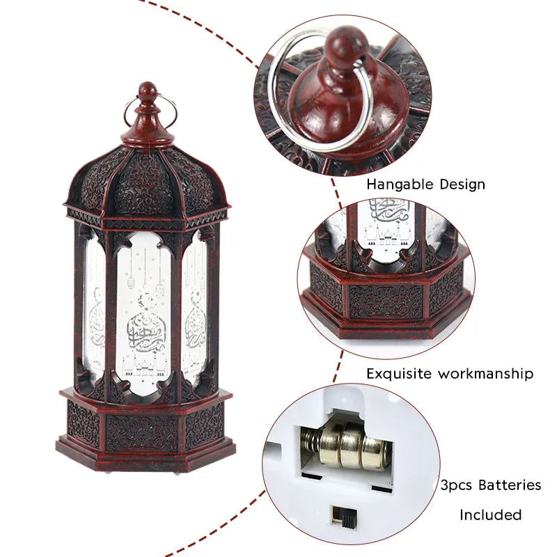 1pc Eid Mubarak Lantern Antique Small Lamp LED Lanterns Islamic Holiday Ramadan Kareem Decoration for Home Decor Table Ornament