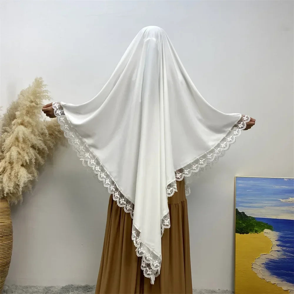 Eid Khimar Lace Long Khimar Hijab Scarf Muslim Modest Prayer Hijabs Islam Clothing Ramadan Djellaba Kebaya Jalabiya Headscarf
