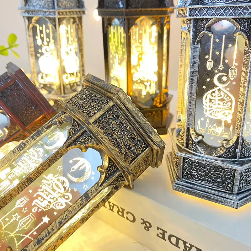 1pc Eid Mubarak Lantern Antique Small Lamp LED Lanterns Islamic Holiday Ramadan Kareem Decoration for Home Decor Table Ornament
