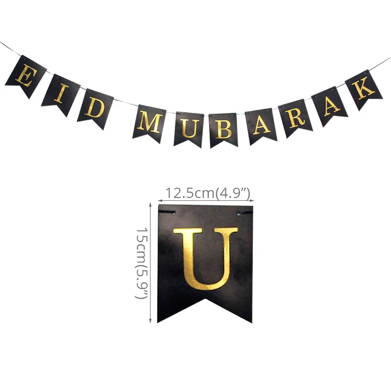 EID Mubarak Banner 2025 Decorations Ramadan Kareem Star Moon Garland Bunting Hanging Ornament Muslim Umrah Mubarak home decor