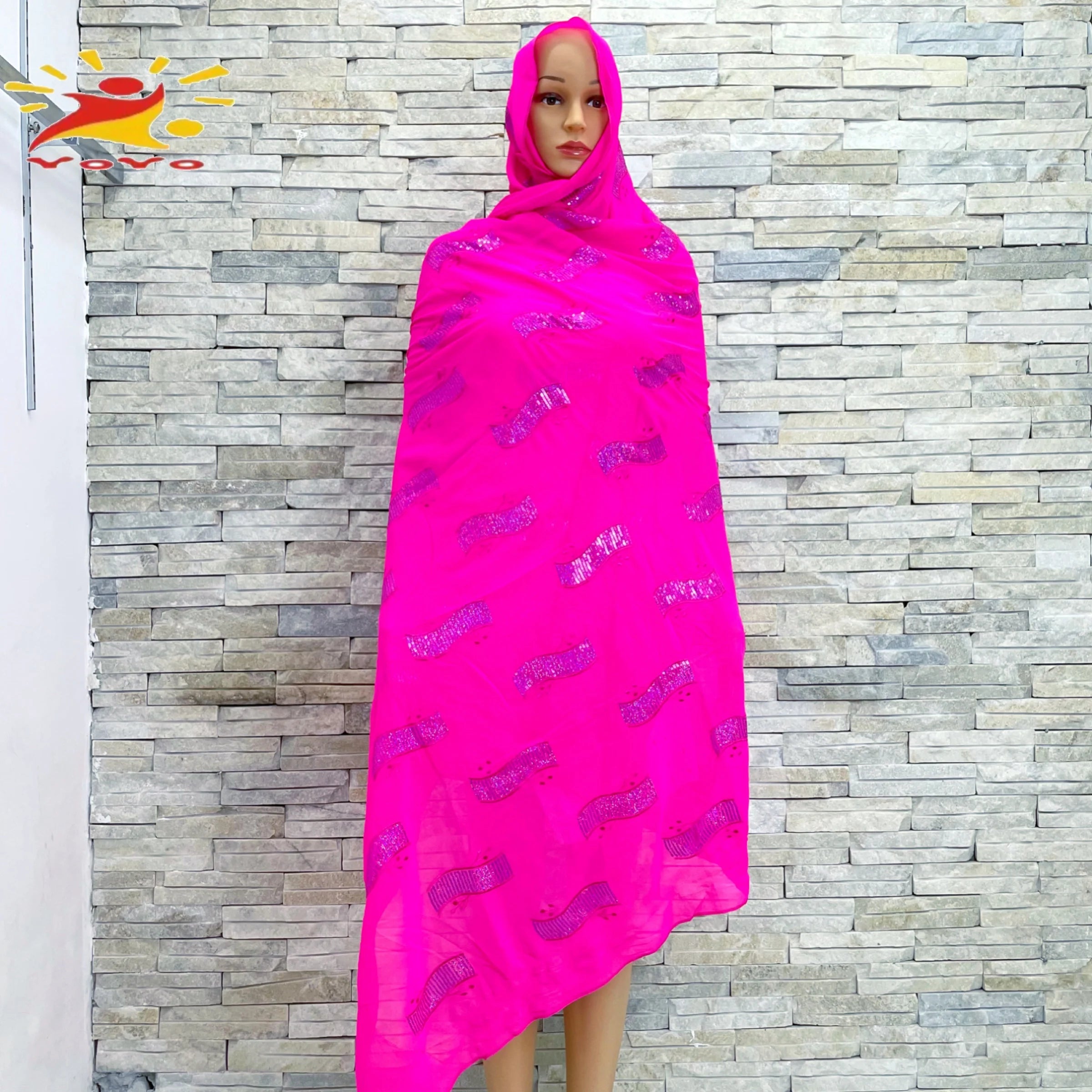 2022Latest Selling African Muslim Chiffon Sequin Embroidered Scarf Large Size Shawl Lslamic Ramadan Hijab 210*120cm