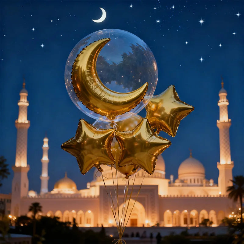 11pcs Golden Moon Star Balloon Set Ramadan Eid Al Fitr Decoration Birthday Party Supplies Photography Props Foil Balloon