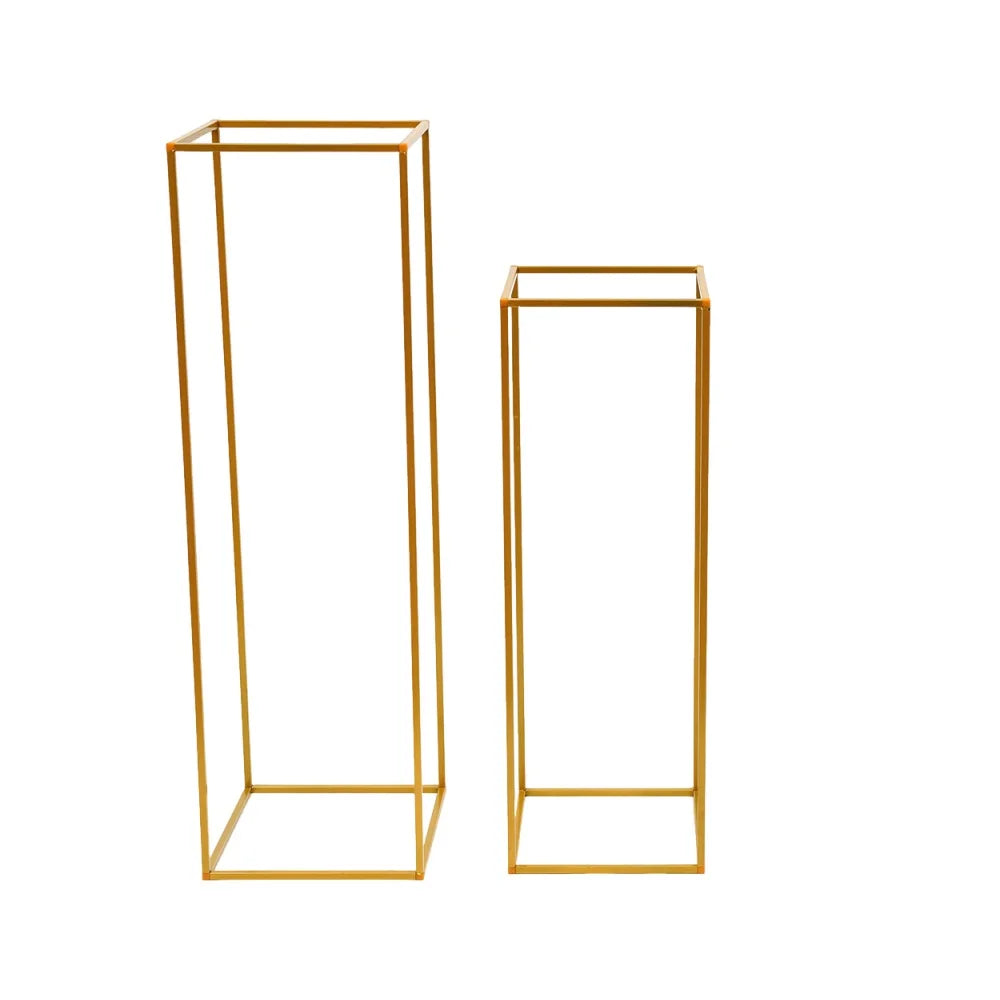 2Pcs Tabletop Flower Stands Metal Square Floral Decor Vase Floor Column Holder Gold Display Rack Road Guide for Wedding Party