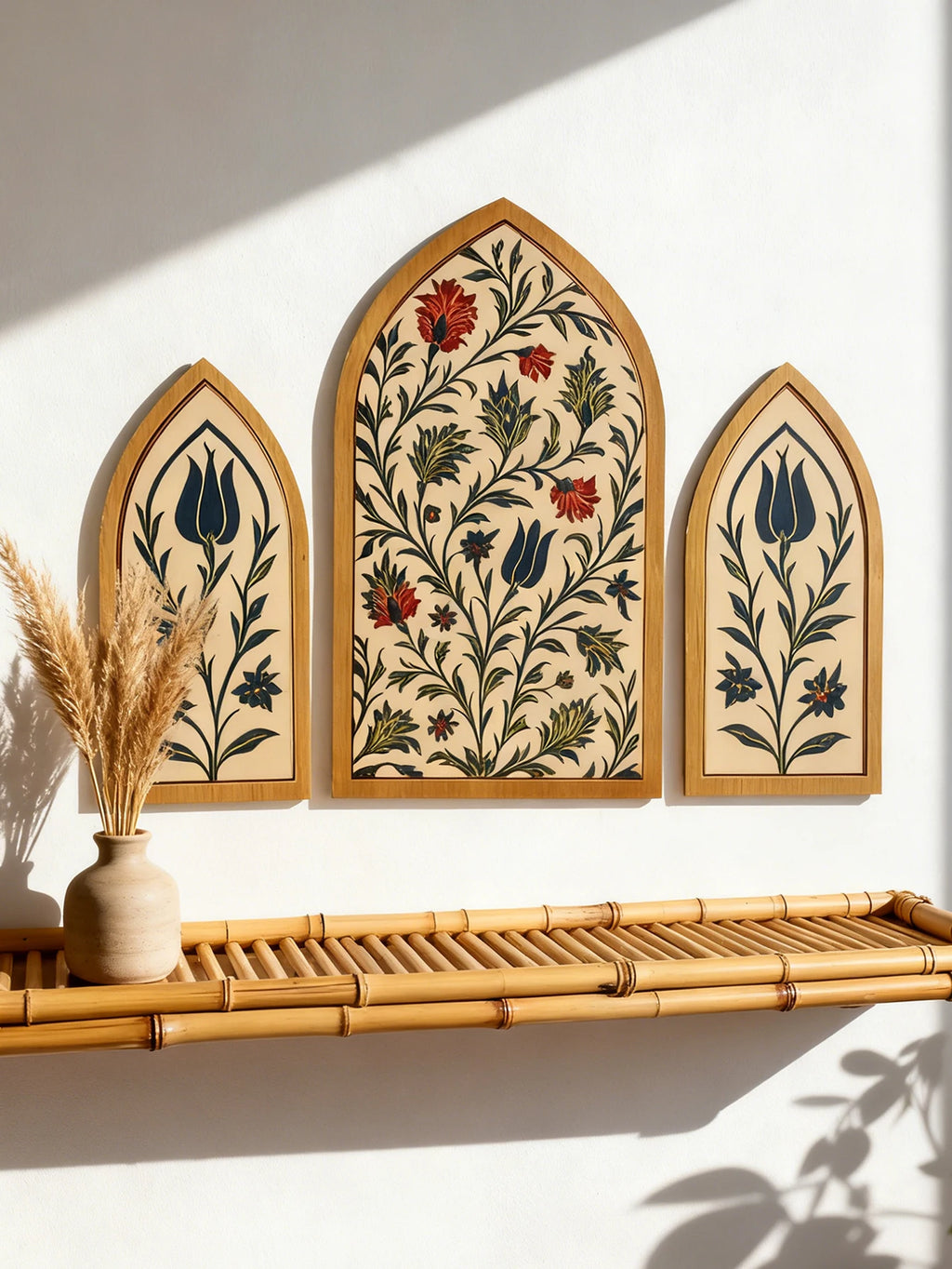3pcs Islamic Arch Window Style Wall Hanging Floral Pattern Decor Wall Stickers for Ramadan & Eid Home Decor Muslim Festival Gift