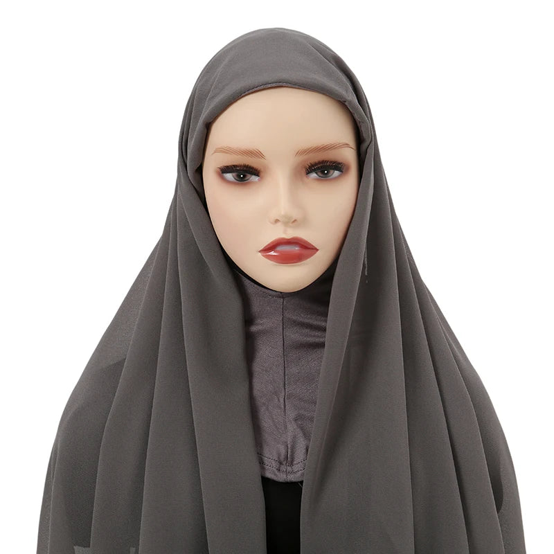 Instant Hijabs Cap with Neck Cover Ready to Wear Scarves Chiffon Hijab For Woman Veil Muslim Islamic Scarf For Women's Headscarf