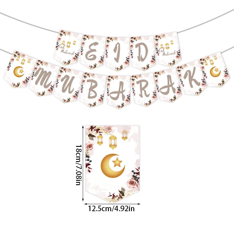 EID Mubarak Banner 2025 Decorations Ramadan Kareem Star Moon Garland Bunting Hanging Ornament Muslim Umrah Mubarak home decor