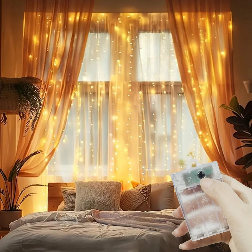 LED Curtain Fairy Light String Battery Power Outdoor Bedroom Decoration Ramadan Home Decoration 2026 Valentine's Day Eid Mubarak