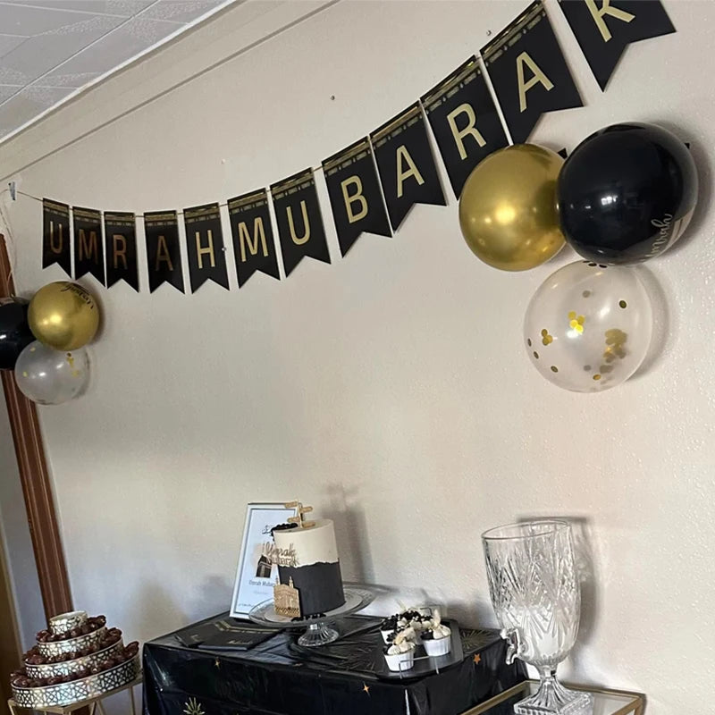 1Set Umrah Mubarak Balloon Set Banner Muslim Festival Home DIY Decor Eid Mubarak Ramadan Kareem Hajj Party Supplies