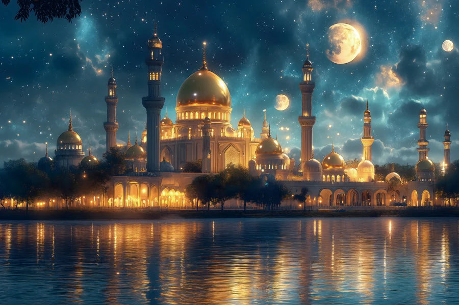 Ramadan Mubarak Backdrops Eid Al Adha Moon Islam Muslim Celebration Eid Party Night Decoration Background Photo Shoot Prop Gift