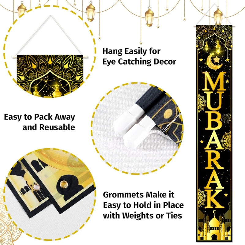 Eid Mubarak Door Banner Ramadan Decoration 2026 for Home Mubarak Ramadan Kareem Islamic Muslim Party Decor Eid Al Adha Gifts