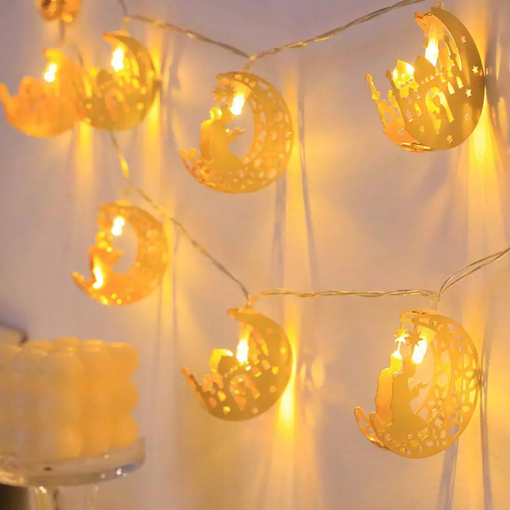 1.5M 10LED EID Mubarak String Lights Islam Muslim Festival Party Decor Moon Star Castle Lantern Ramadan Home Party Decoration