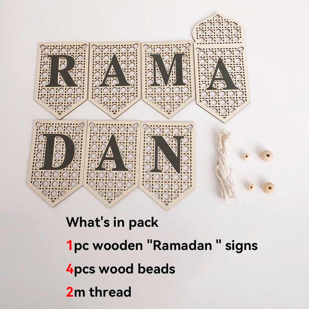 Ramadan Mubarak Banner Hollow Lantern Hanging Garland for Islamic Muslim Eid Festival Home Party Ornament Wall Decor Supplies
