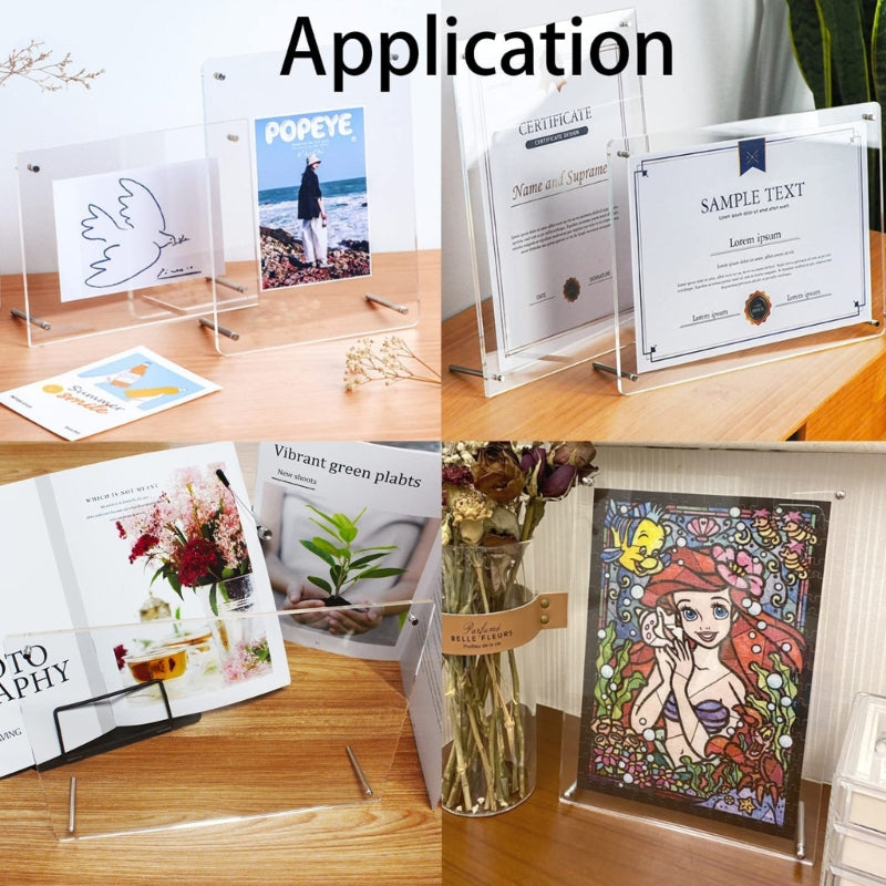 A4 Acrylic Photo Frame Display Stand Paper Holder, Certification Holder for Bedroom Dormitory Tabletop Decorations
