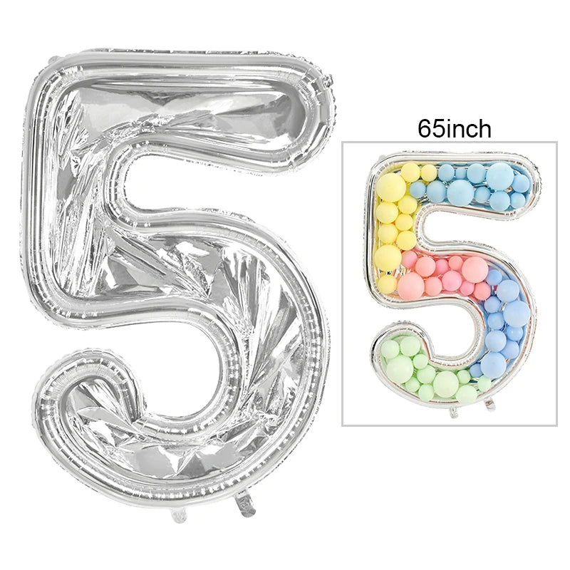 65inch Large Foil Number Balloon DIY Filling Frame 1st 18th Birthday Decoration Balloons Filling Box Wedding Anniversary Decor