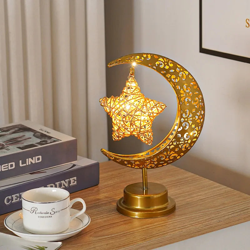 LED Iron Ramadan Moon Star Lights,Islamic Muslim Festival,Decorative Table Lamp for Home Bedroom,Ramadan Kareem Decoration
