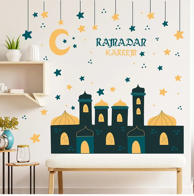 Eid Mubarak Window Stickers Ramadan Decorations for Home Islamic Muslim Party Decor Eid Al Adha Diy Wall Stickers Ramadan Kareem