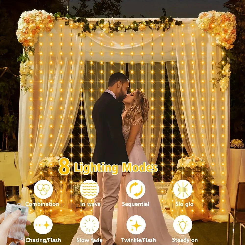 LED Curtain Fairy Light String Battery Power Outdoor Bedroom Decoration Ramadan Home Decoration 2026 Valentine's Day Eid Mubarak