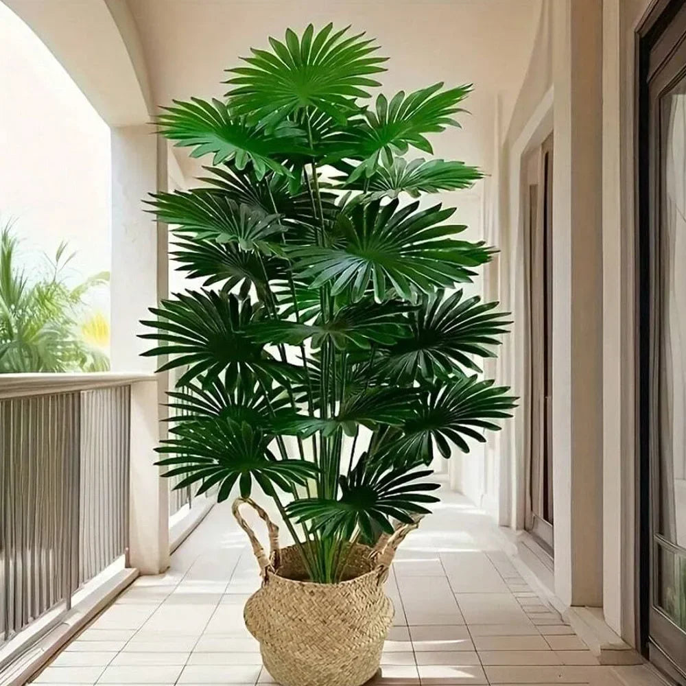 24-Leaves 31.5 Inch Artificial Fan-Leaf Sunflower Palm Tree – Large Fake Decorative Plant