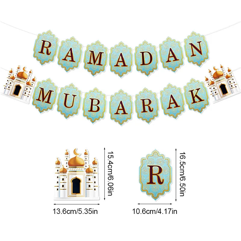Ramadan Banner Flag 2025 Eid Mubarak Paper Garland Islamic Muslim Party Hanging Ornaments Ramadan Kareem Decorations for Home