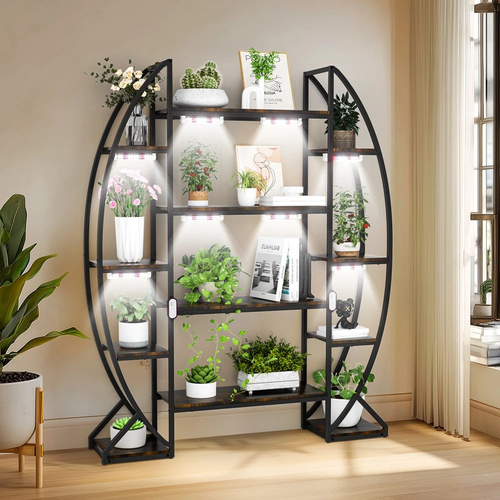Half-Moon Shape Plant Stand Industrial Bookshelf Storage Shelf Multilayer Garden Flower Rack