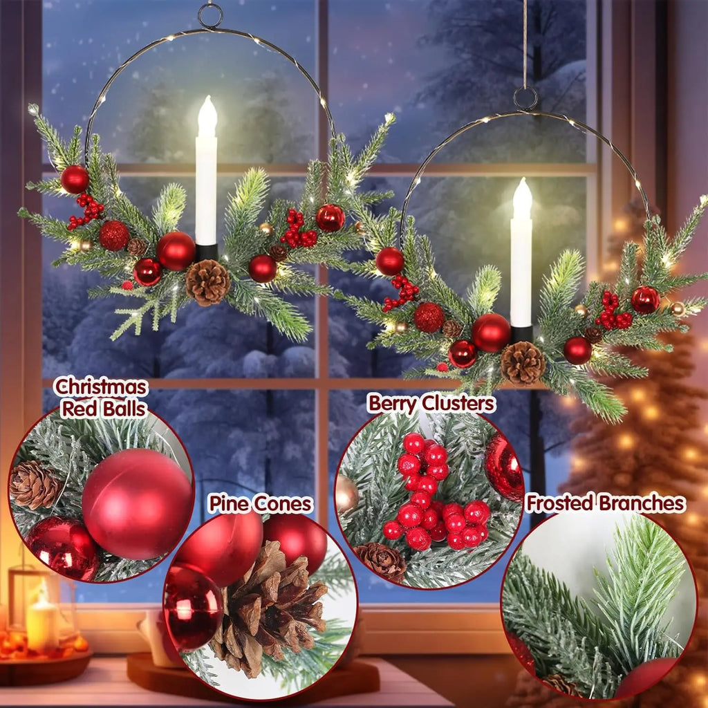 1/5/10PCS DIY Christmas Wreath with LED Lights Stand Party Metal Floral Hoop Centerpiece Table Decor Wedding Dream Catcher Rings