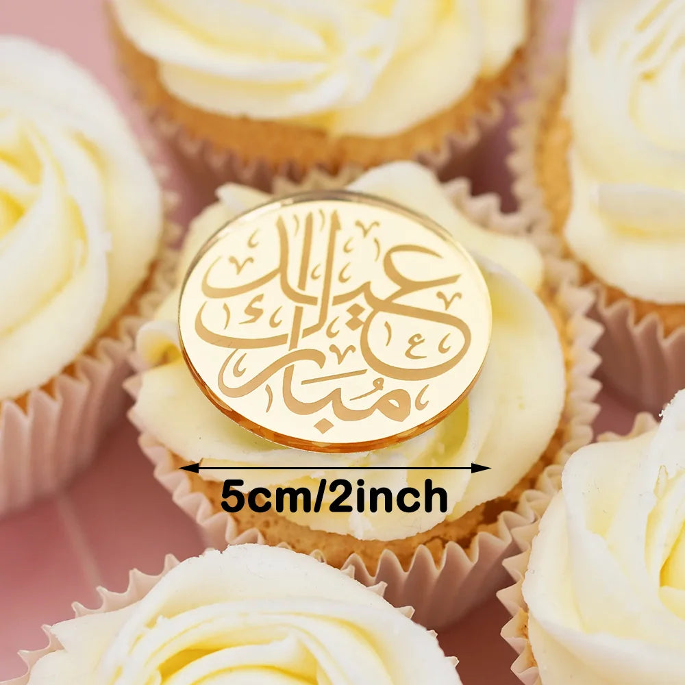 10Pcs Arabic Calligraphy Cupcake Acrylic Toppers Ramadan Celebrations Decoration Eid Mubarak Gift Tags Islamic Blessing Supplies