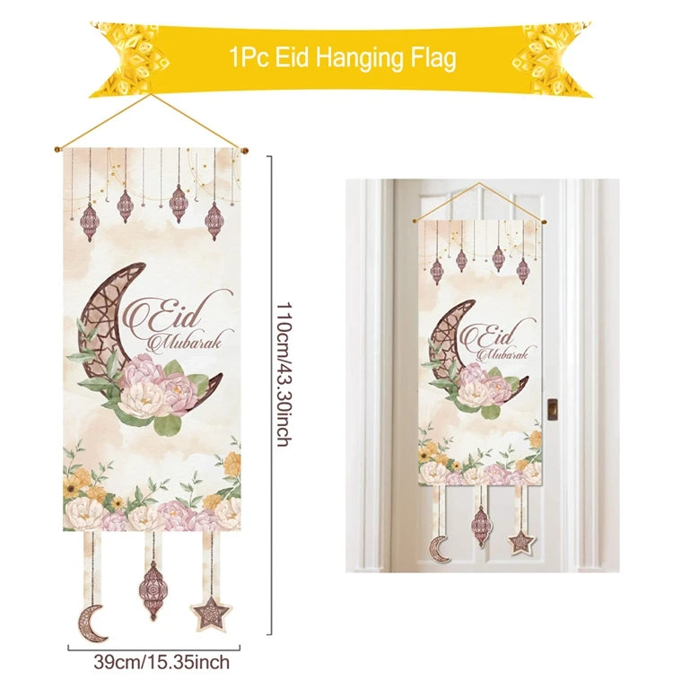 Eid Mubarak Decoration Hanging Flag Eid Mubarak Decor 2025 for Home Islamic Muslim Party Decor Ramadan Kareem Eid Al-Fitr Gift