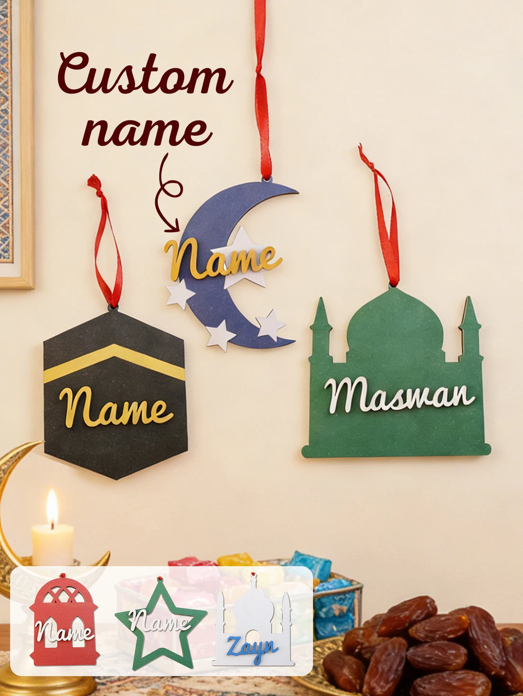 Ramadan Hanging Decor Gift, Eid Mubarak Home Decoration, Mosque Star Lantern Ornament, Custom Name Hanging Sign,