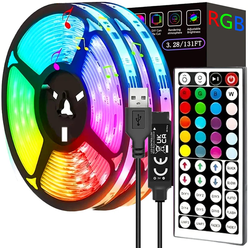 RGB LED Strip Lights with 44-Key Remote Control for Home Bedroom Party Decor TV Backlight Wall Room 1m 3m 5m 10m 20m 30m 40mTape