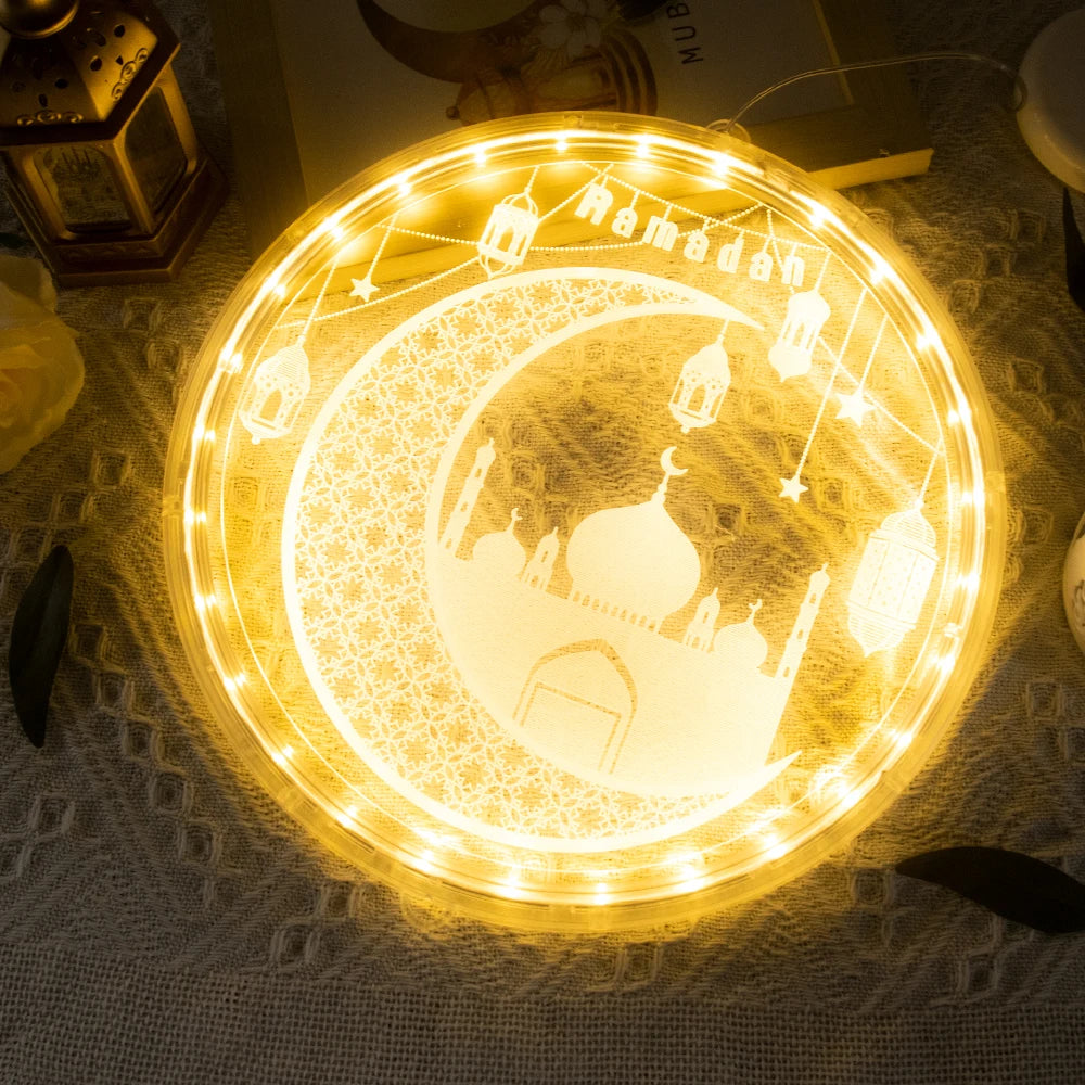 Ramadan Window Lights Eid Mubarak Decorations Moon Star Warm Lights Muslim Decorations for Door Home Eid Al Fitr Party Supplies