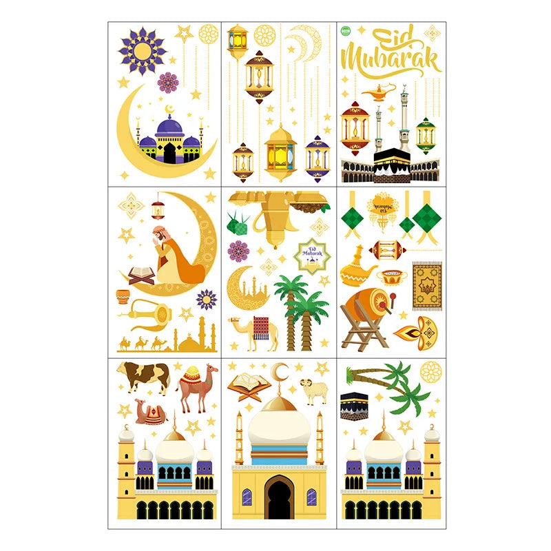 Eid Mubarak Window Stickers Ramadan Decorations for Home Islamic Muslim Party Decor Eid Al Adha Diy Wall Stickers Ramadan Kareem