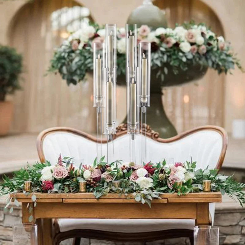 10pcs Candlestick Holde 6 Arm Candelabras Clear Taper Candle Holders Candlestick Holder for Wedding, Party, Dining Table