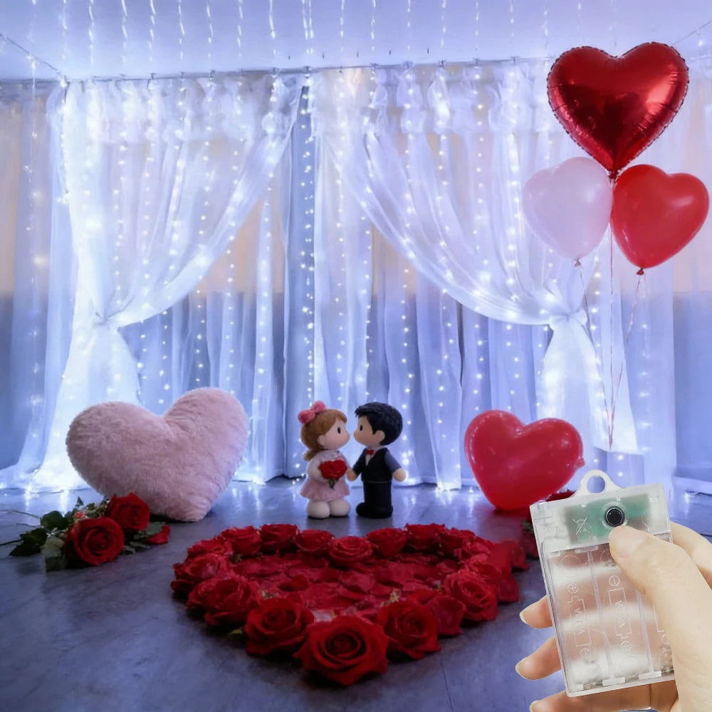LED Curtain Fairy Light String Battery Power Outdoor Bedroom Decoration Ramadan Home Decoration 2026 Valentine's Day Eid Mubarak