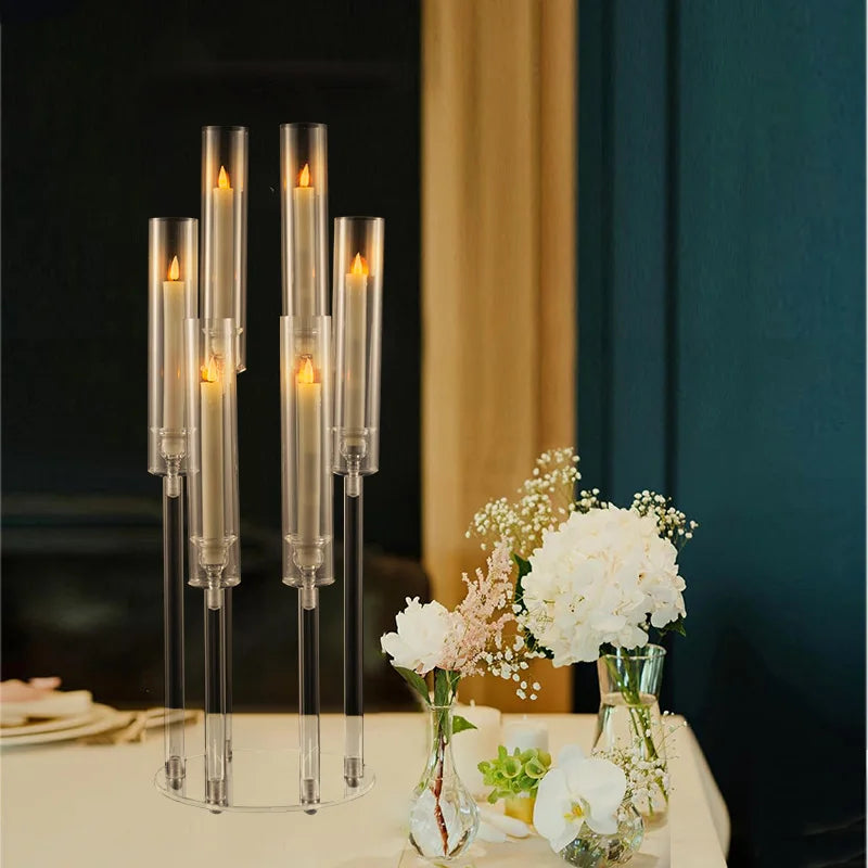 10pcs Candlestick Holde 6 Arm Candelabras Clear Taper Candle Holders Candlestick Holder for Wedding, Party, Dining Table