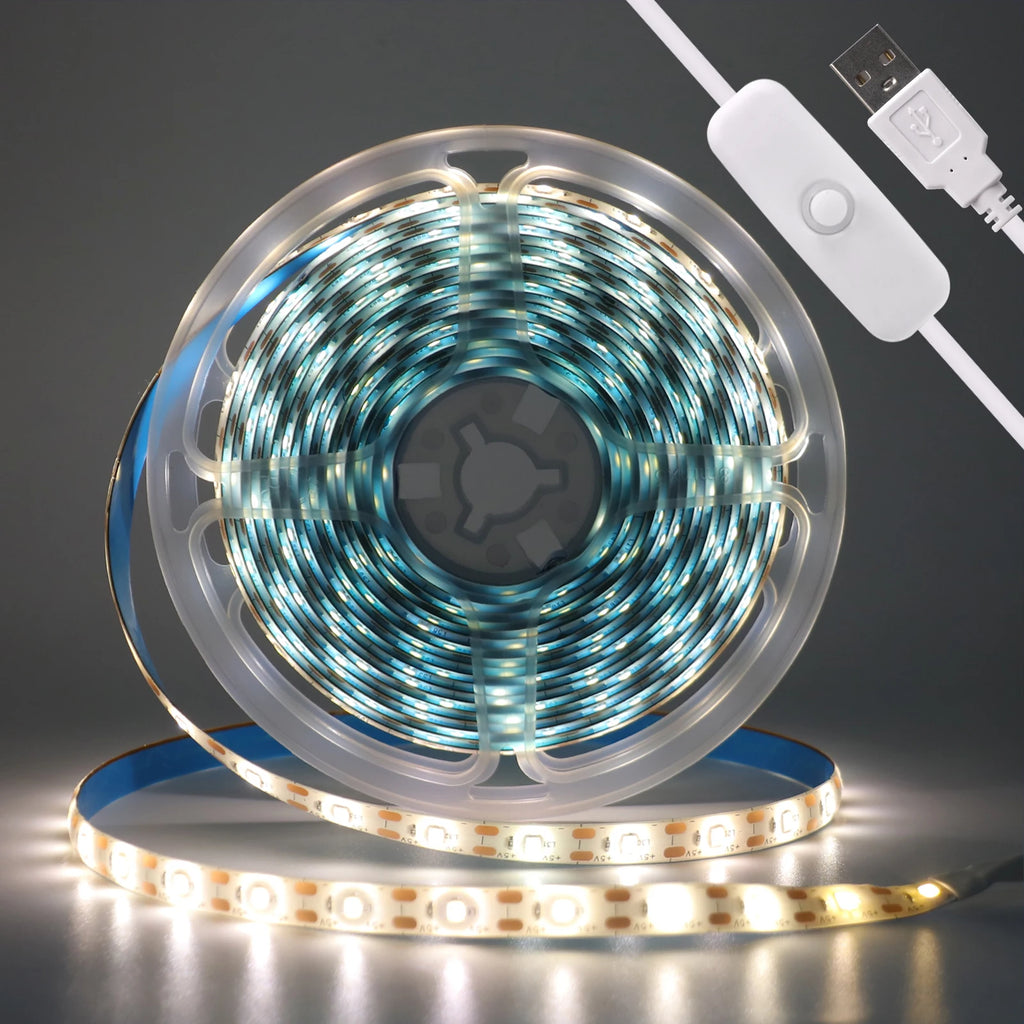 USB LED Strip Light DC5V 2835 With Dimmer/ON OFF Switch Warm Cool White Red Blue Green Pink Led Ribbon Ceiling Cabinet Light