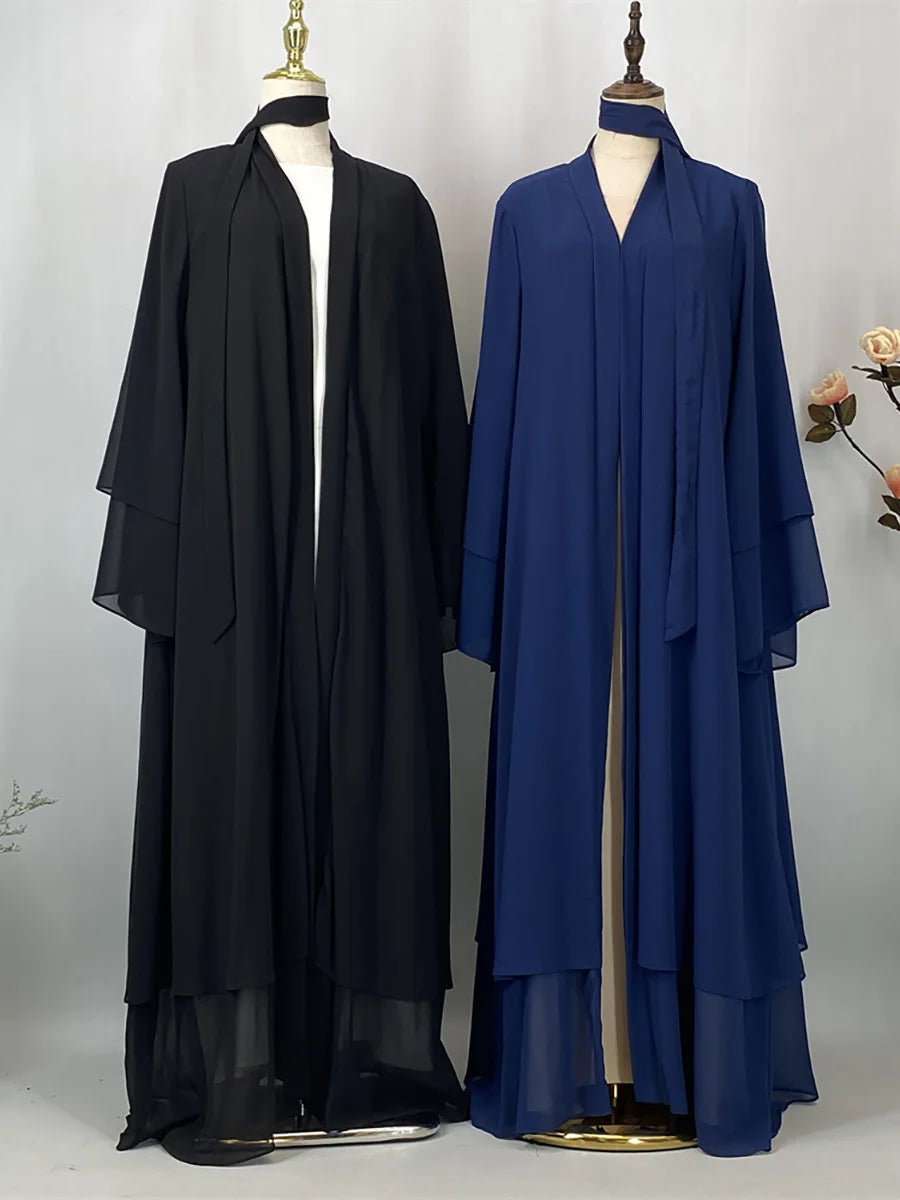 2025 Ramadan Kebaya Chiffon Open Abaya – Modest Women Muslim Kaftan Dress