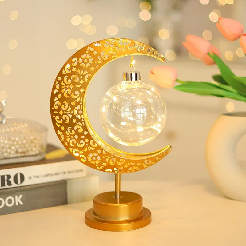 Ramadan Moon Led Light 2026 Eid Mubarak Decoration Metal Lamp for Home Room Ramadan Kareem Islamic Muslim Eid Al Adha Party Gift