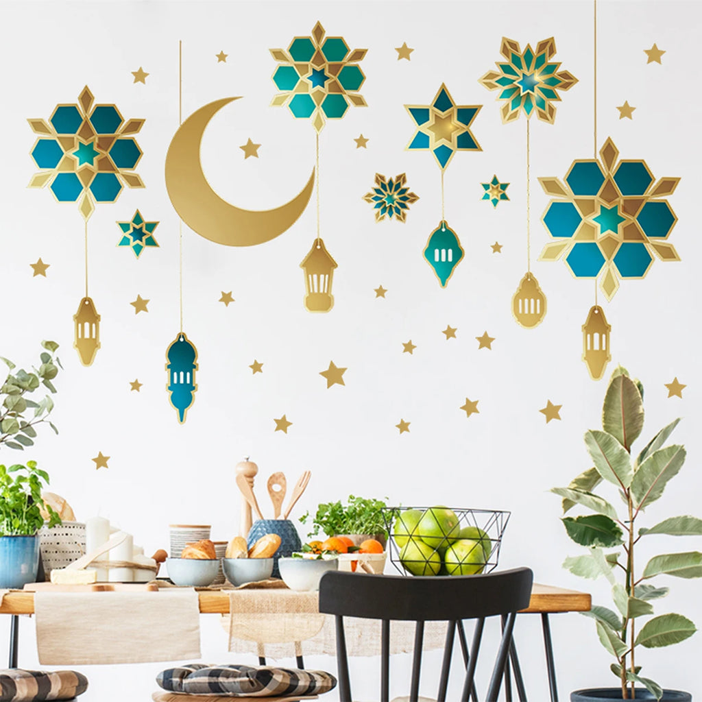 Eid Mubarak Window Sticker 2025 Kareem Ramadan Decor for Home Ramadan Mubarak Wall Sticker Islamic Muslim Wall Decals Decor