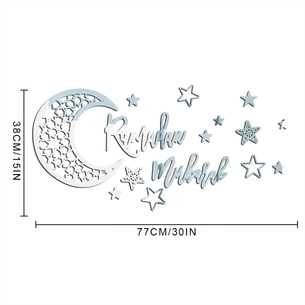 Ramadan Kareem Stickers Decorations Wall Eid Mubarak For Home Eid Al Adha Moon Window Star Decal Islamic Mirror Decor Sign