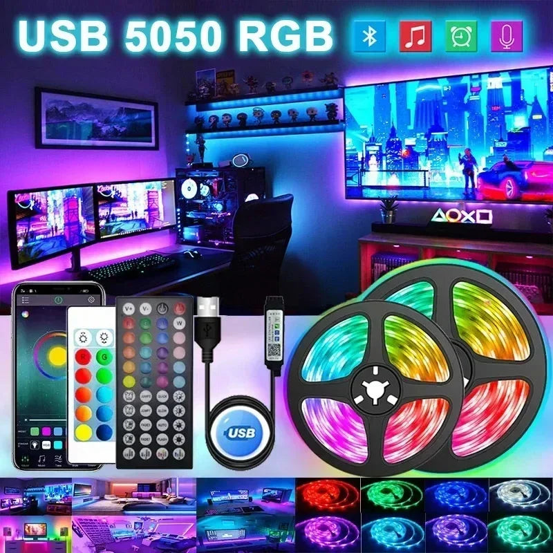 USB Led Strip Lights 5m 10m 20m 30m RGB Led Strip Light TV Backlight Flexible Ribbon Tape Luces Led Light for Room Decoration