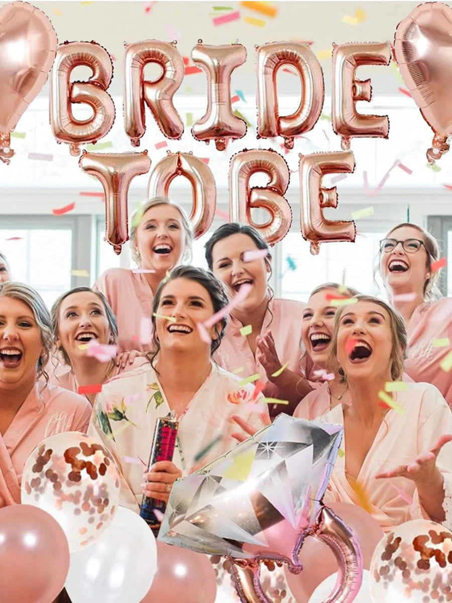 41 Pcs Rose gold Bride to be Balloon Tassel Diamond ring and heart  decoration set Ladies' Singles  Pre marital bachelor party
