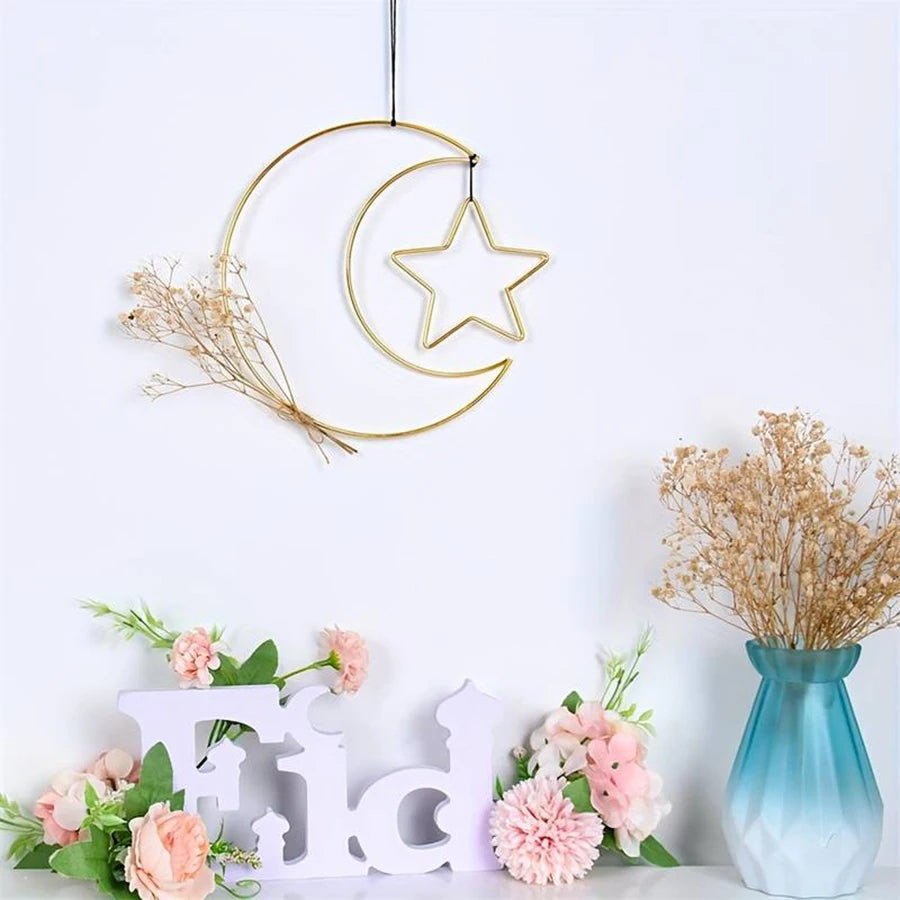 Golden Moon Star Set DIY Wall Decoration Metal Iron Wall Room Window Frame Decoration