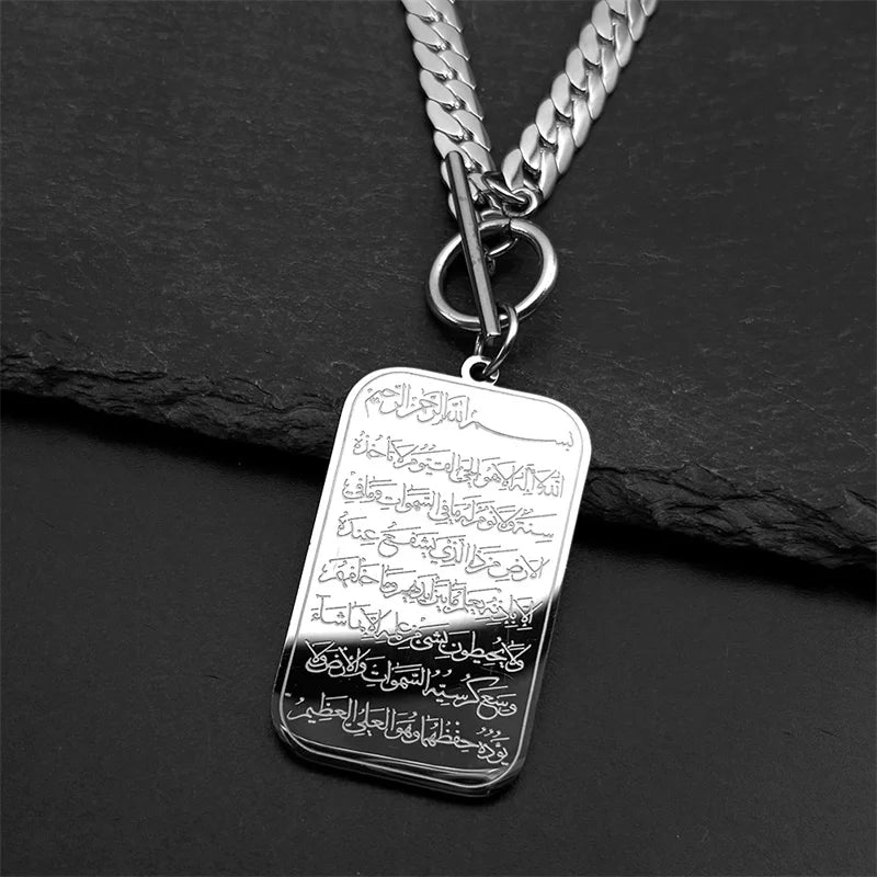 Islam Quran Muslim Pendant Necklace Stainless Steel Gold Color Geometric Arabic Medal Amulet Chain Jewelry Gift for Women Men