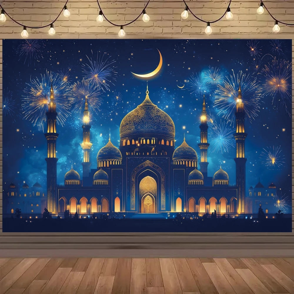 Ramadan Mubarak Backdrops Eid Al Adha Moon Islam Muslim Celebration Eid Party Night Decoration Background Photo Shoot Prop Gift