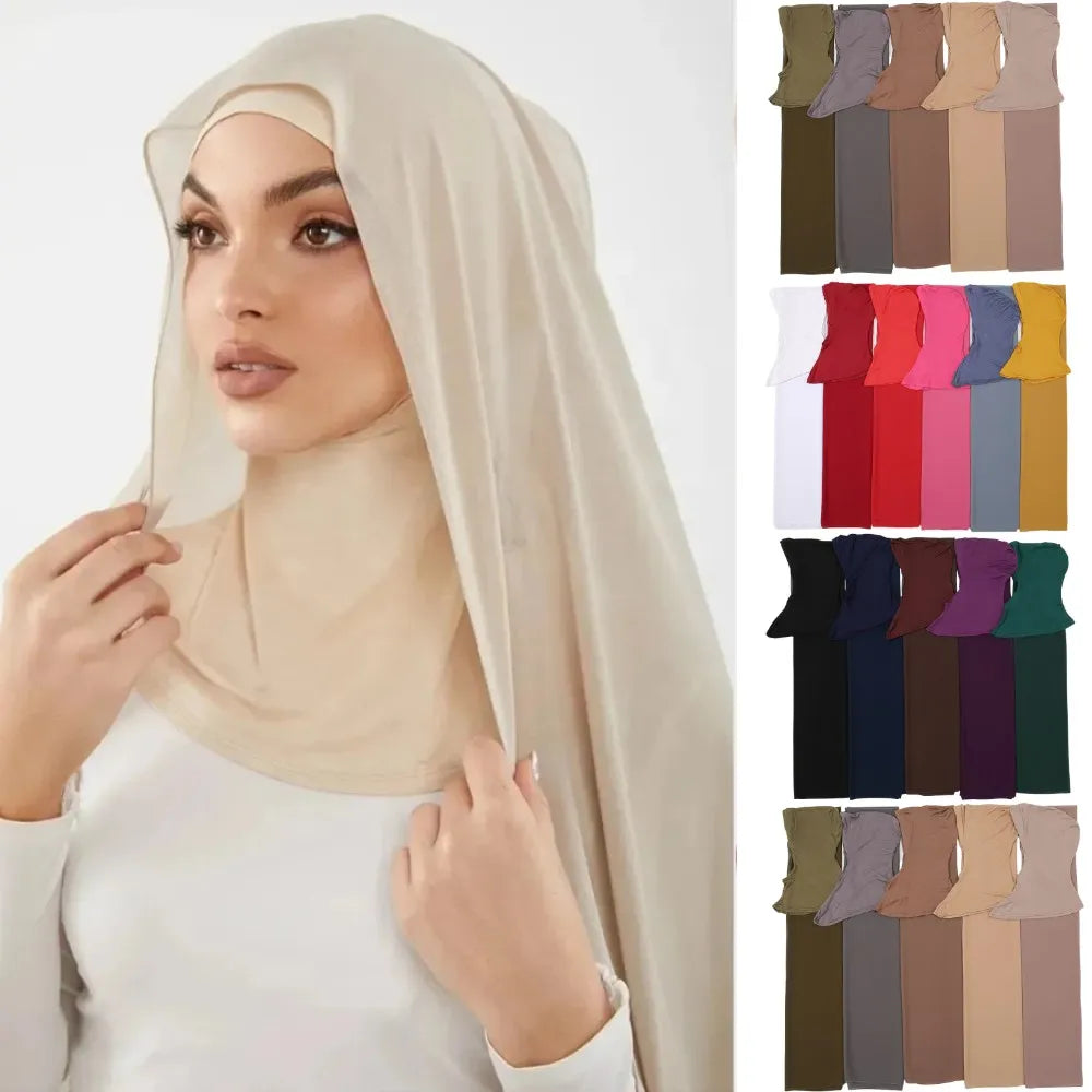 Instant Hijabs Cap with Neck Cover Ready to Wear Scarves Chiffon Hijab For Woman Veil Muslim Islamic Scarf For Women's Headscarf