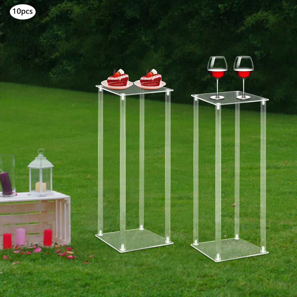 10Pcs Acrylic Vase Wedding Flower Stands Set 60cm Height Clear Column Rack Geometric Display Stand for Home Party Wedding Decor