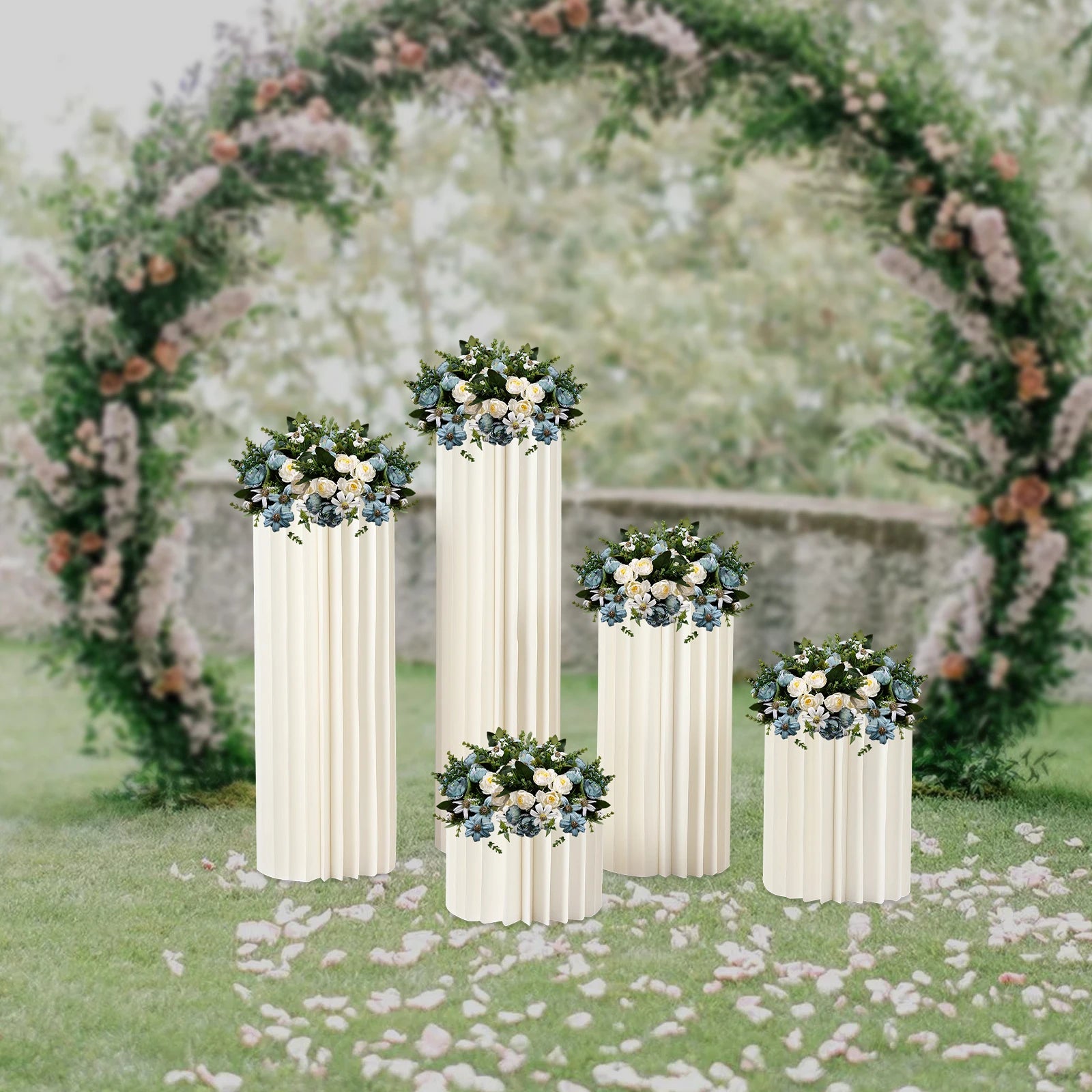 5PCS Wedding Party Flower Stand Cylinder Foldable Cardboard Centerpiece Dessert Table Columns Display Stand 20cm-100cm