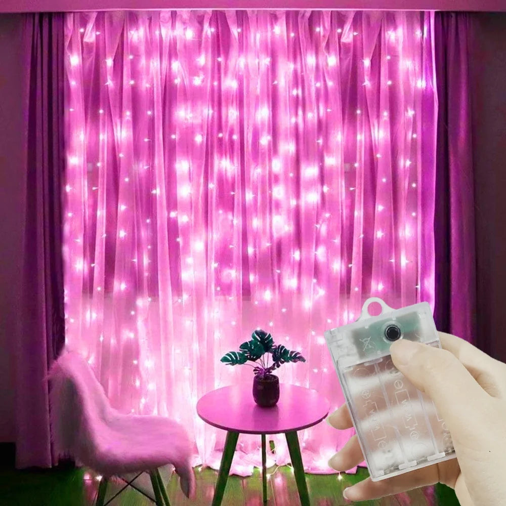 LED Curtain Fairy Light String Battery Power Outdoor Bedroom Decoration Ramadan Home Decoration 2026 Valentine's Day Eid Mubarak