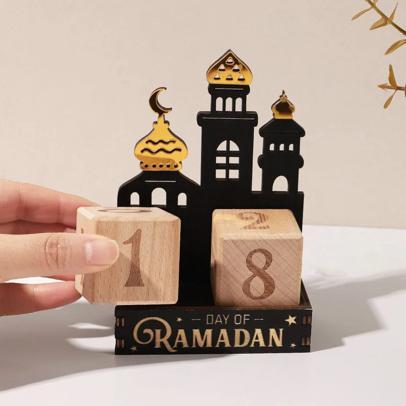 Ramadan Wooden Countdown Calendar Home Table Ornaments Islamic Muslim Party Gift 2026 Eid Mubarak Calendar Blocks Diy Decoration